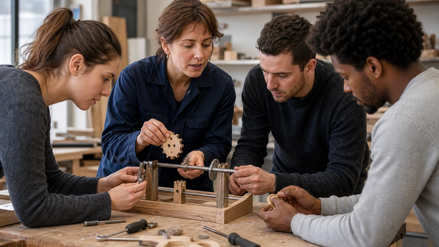 Formatrice accompagnant un groupe dans un atelier pratique